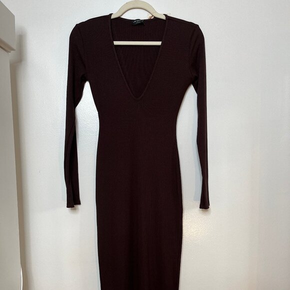 NAKED WARDROBE BROWN LONG KNIT DRESS, SIZE M - Picture 1 of 3